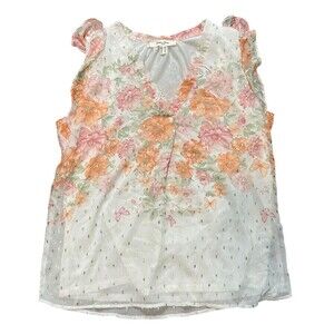 Haver + Blair Blouse Women M White Floral Sleeveless Tasseled Lined
